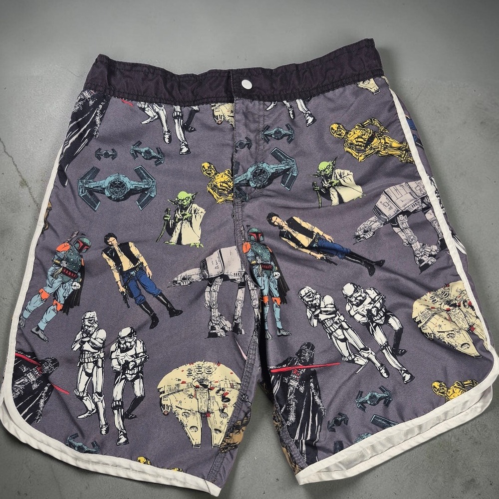 Star Wars Retro Classic Mens Swim Trunks  Medium Gray All Over Print Board Short